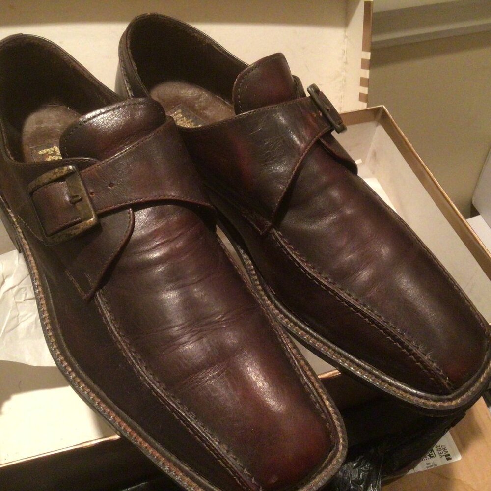 Italian Strap Monk Shoes Men's Burnished Mahogany Leather US 11.5 M